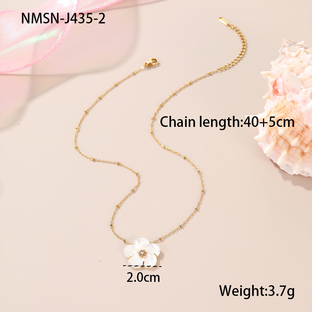 Beaded Floral Twin Stainless Steel Necklace 18K Gold Plating Non Fading Exquisite Necklace