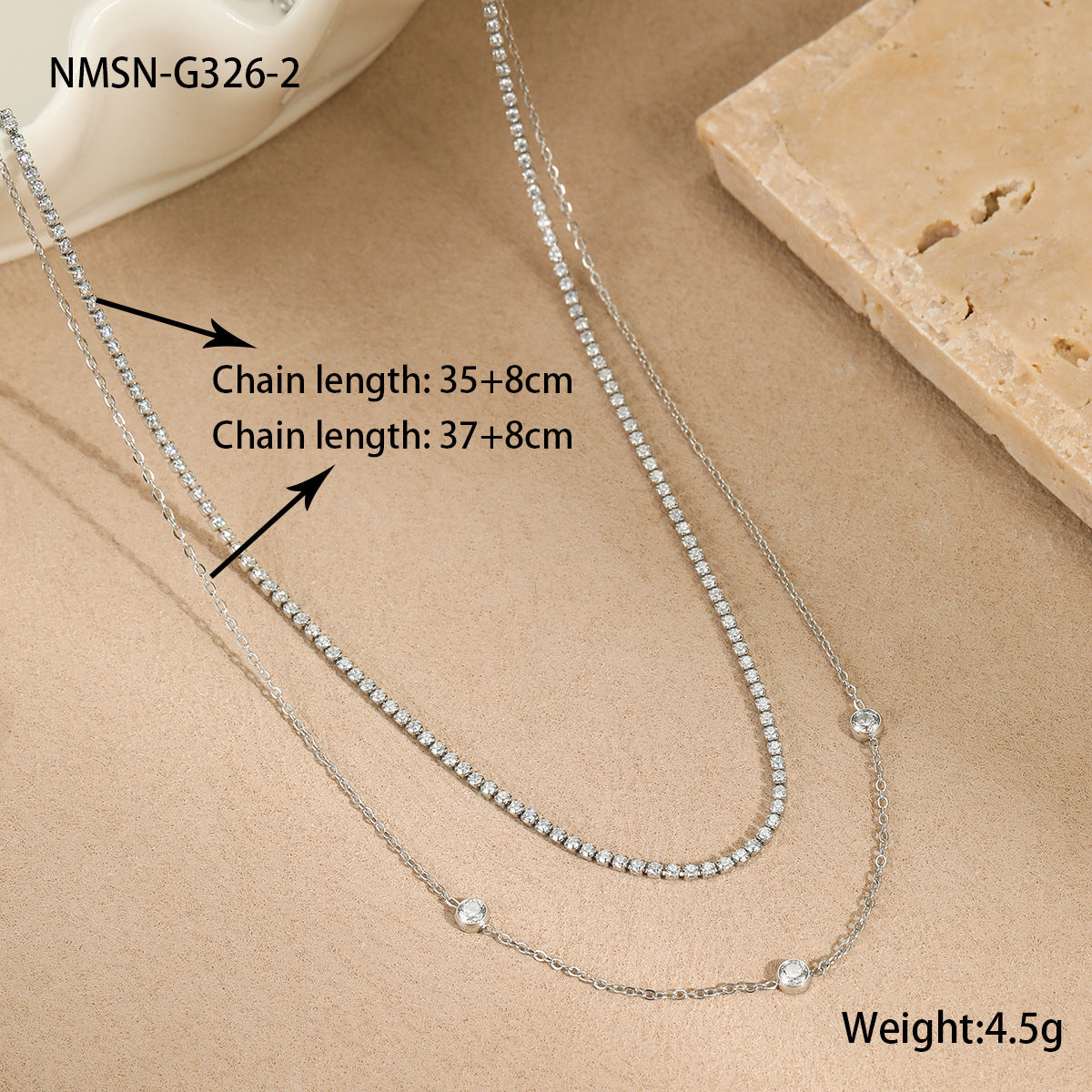 Ornament Inlaid Zircon High Grade Titanium Steel Twin Necklace Non Fading French Exquisite Necklace