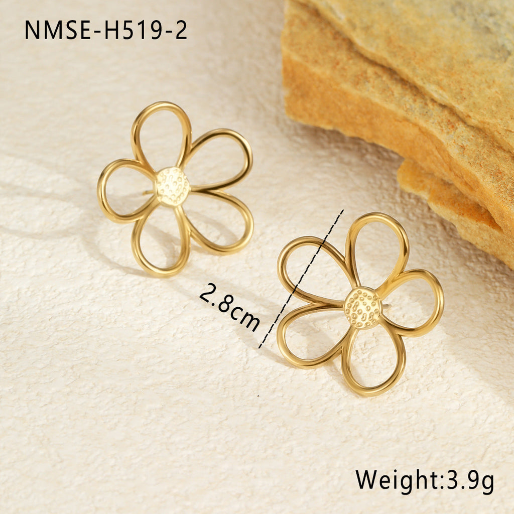 Stainless Steel Gold Silver Color Matching Hollow Out Cutout out Floral Titanium Steel Earrings 18K Gold Plating Design Earrings