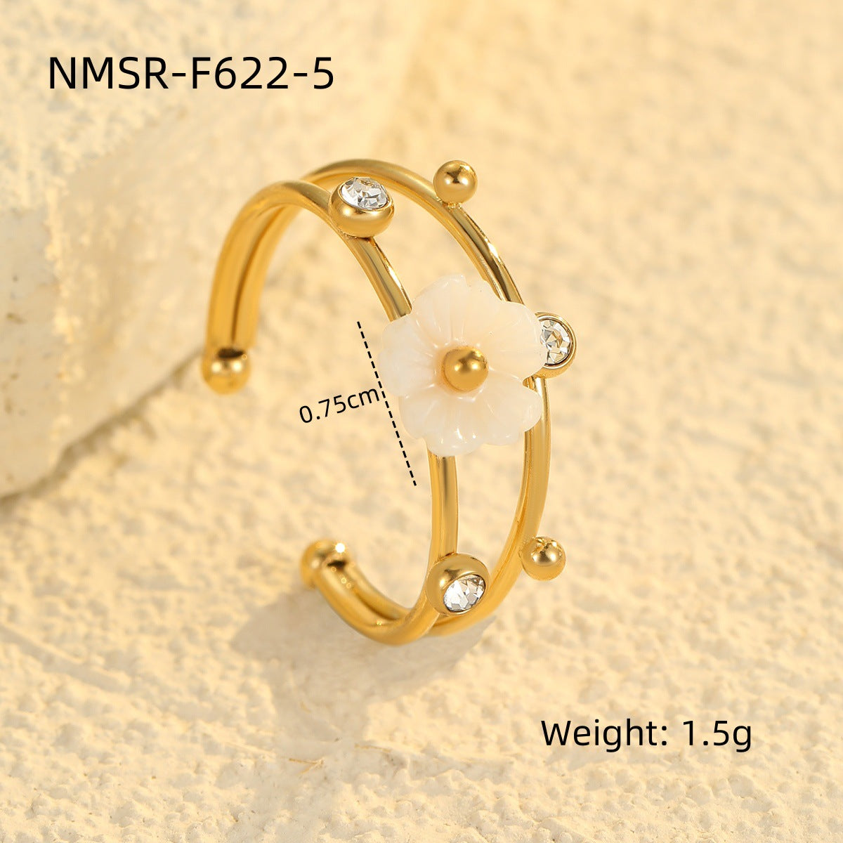 Floral 18K Gold Titanium Steel Ring Niche High Sense White Lip Shell Inlaid Zircon Women Ring