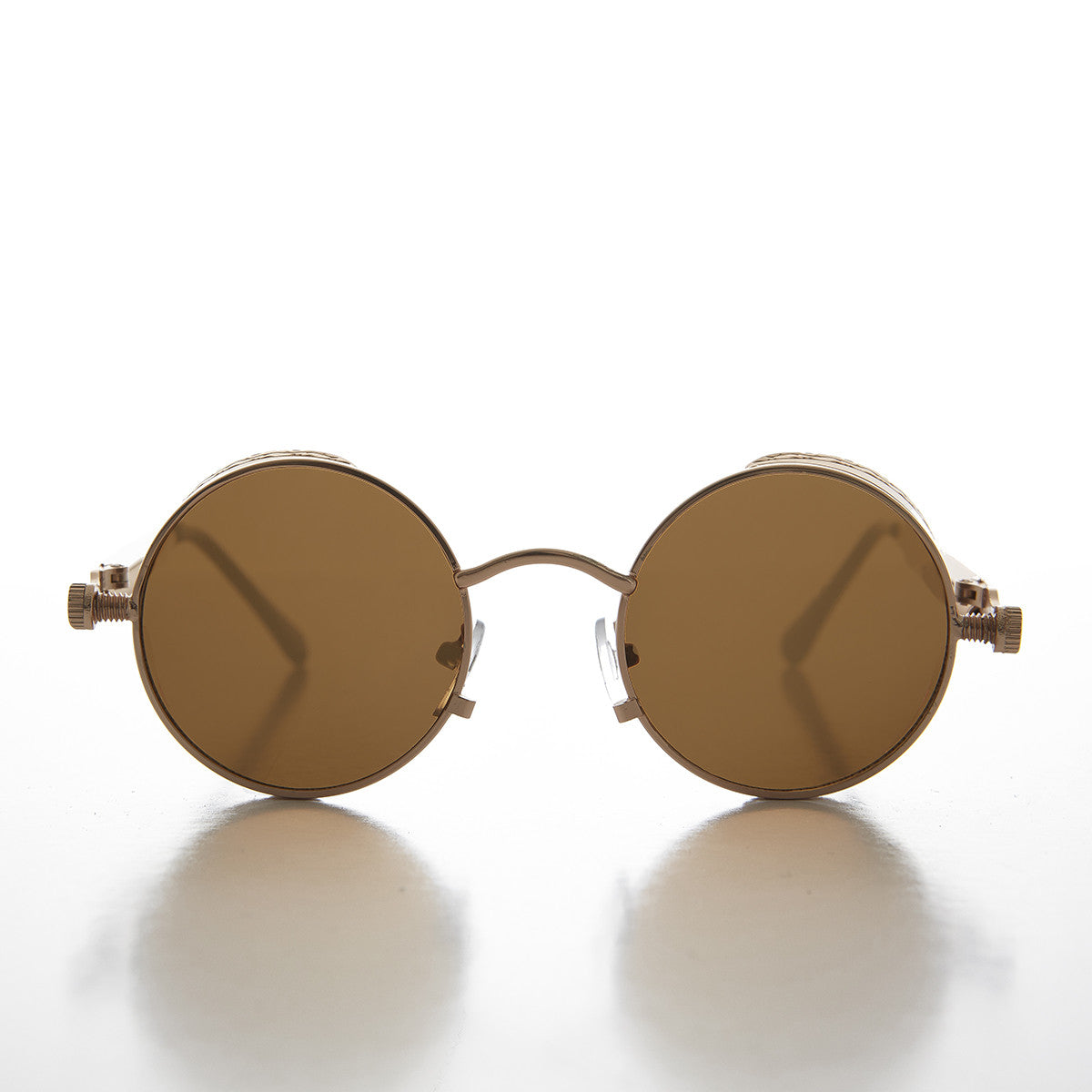 Gold Round Steampunk Goggle Sunglass with Spring Temples - Orwell 1