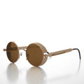 Gold Round Steampunk Goggle Sunglass with Spring Temples - Orwell 1