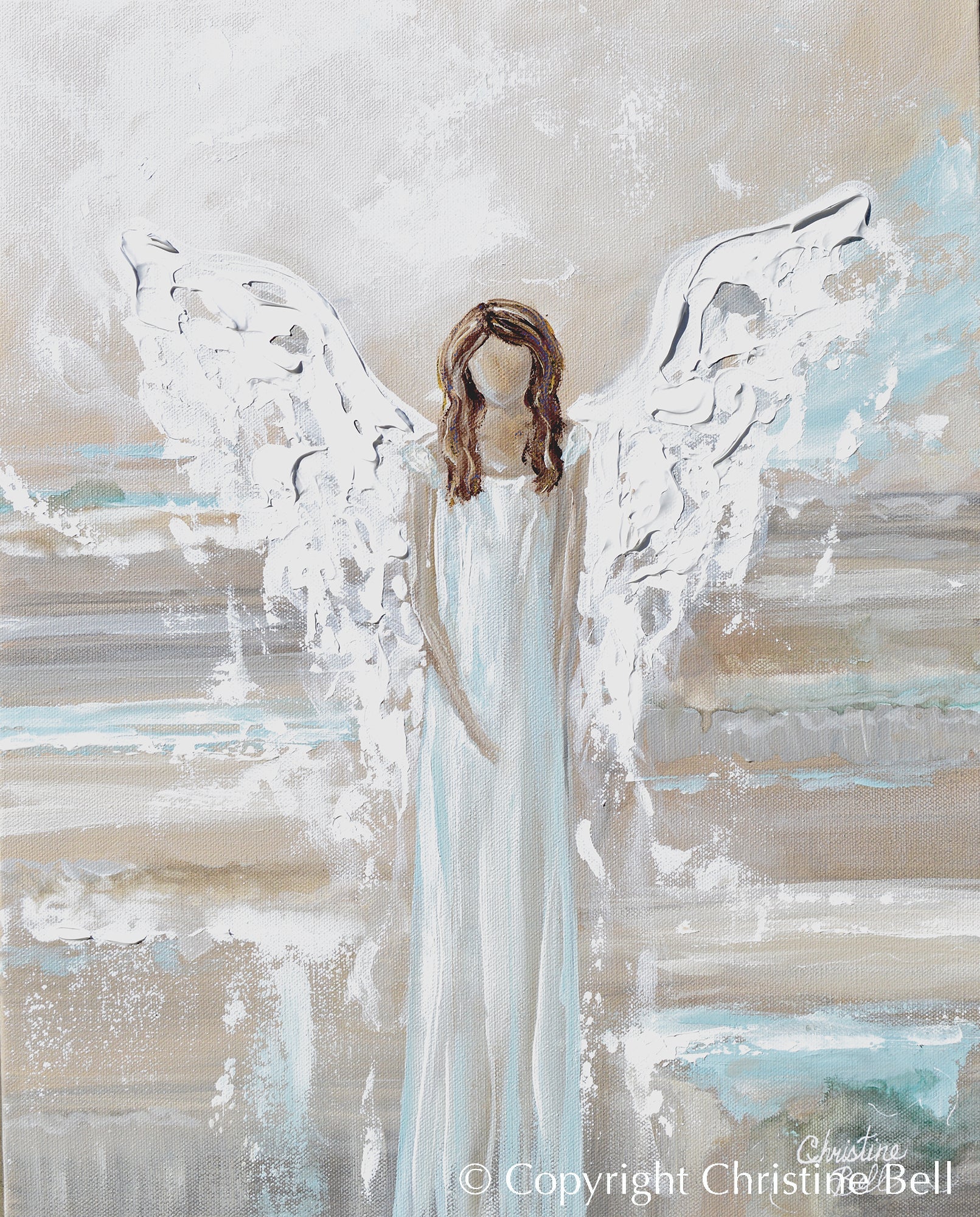 "Walking in Grace" GICLEE PRINT, Angel Painting, Modern Blue Grey Guardian Angel