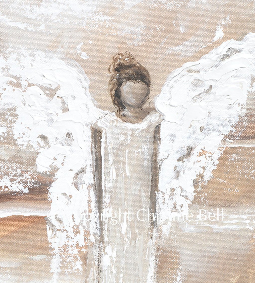 "She Bestows Strength" GICLEE PRINT, Angel Painting, Modern Neutral Guardian Angel