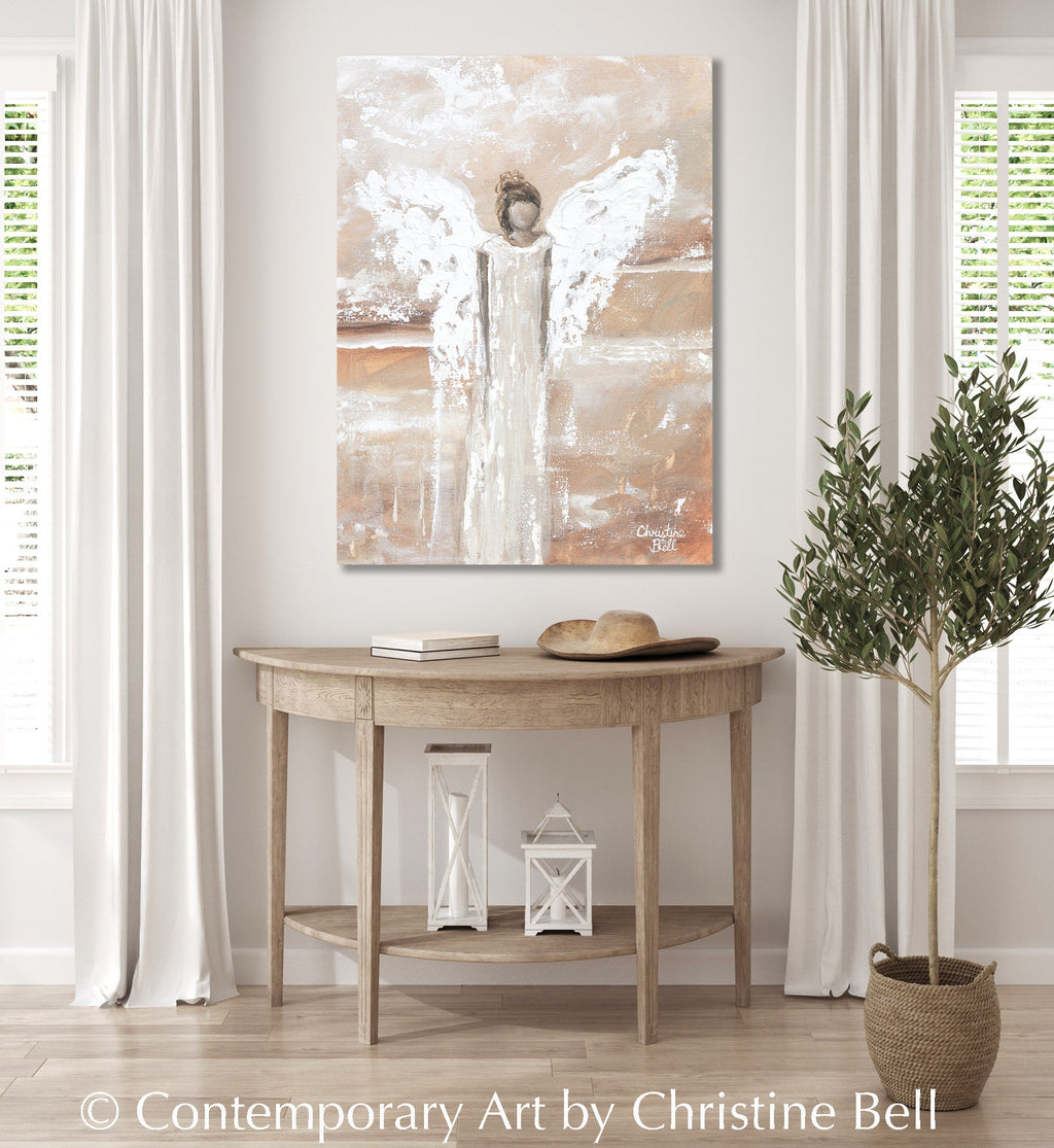 "She Bestows Strength" GICLEE PRINT, Angel Painting, Modern Neutral Guardian Angel