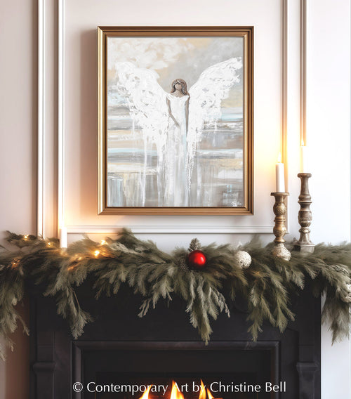 "Angel of Love" Giclée Print Abstract Angel Painting, Spiritual, Neutral Grey Blue Cream Wall Decor