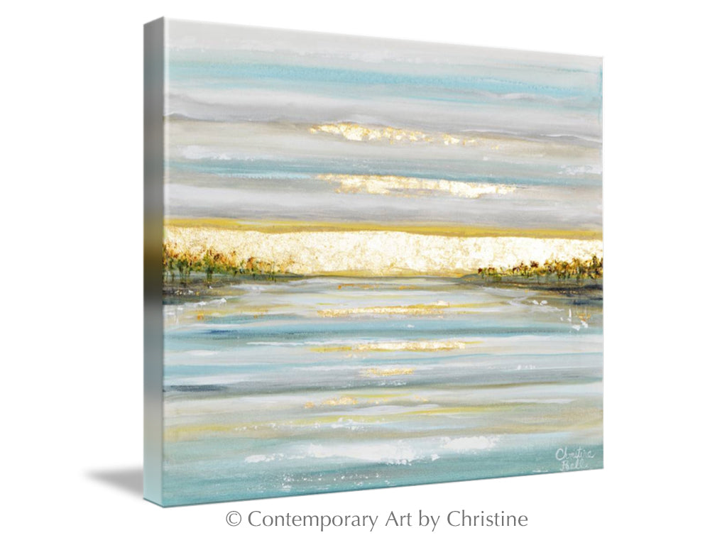 "Morning's First Light" GICLEE PRINT Art Coastal Abstract Painting Seascape Sunrise Ocean Lake Gold Leaf