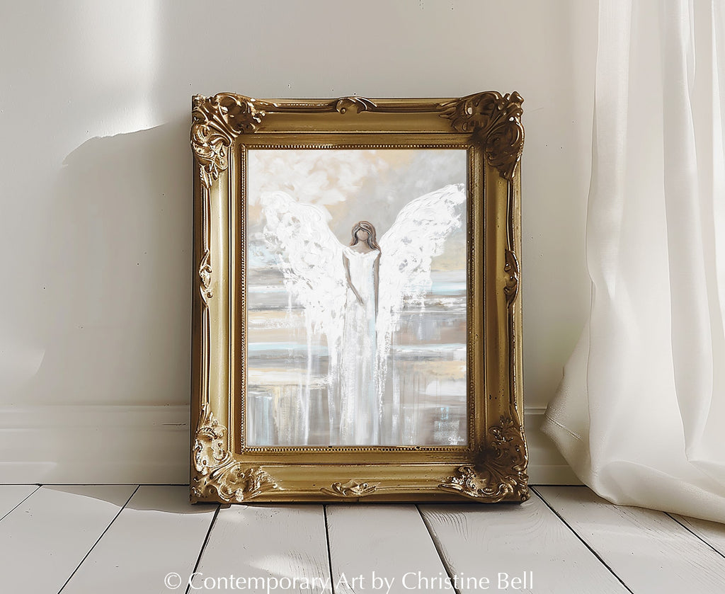 "Angel of Love" Giclée Print Abstract Angel Painting, Spiritual, Neutral Grey Blue Cream Wall Decor