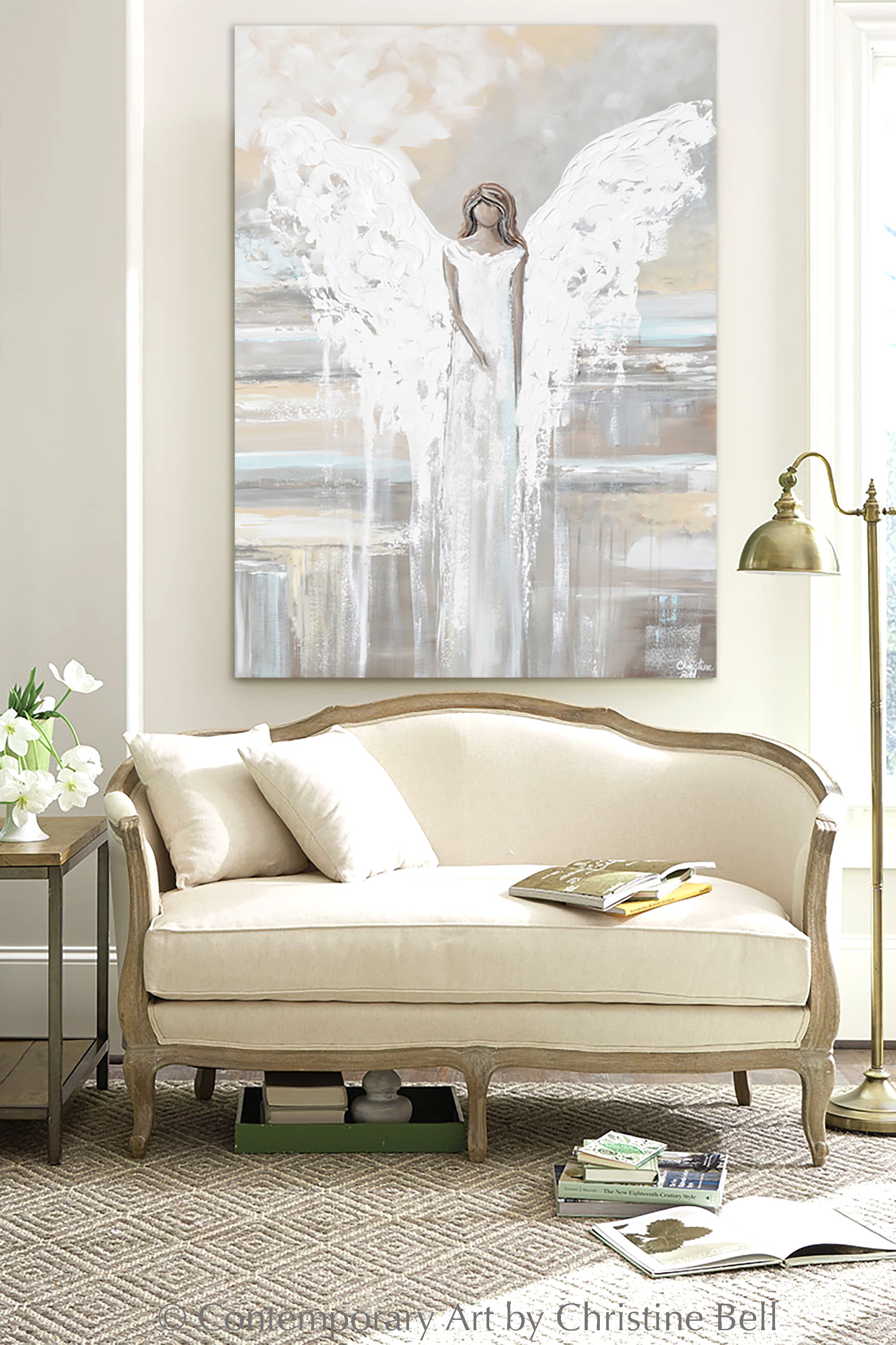 "Angel of Love" Giclée Print Abstract Angel Painting, Spiritual, Neutral Grey Blue Cream Wall Decor