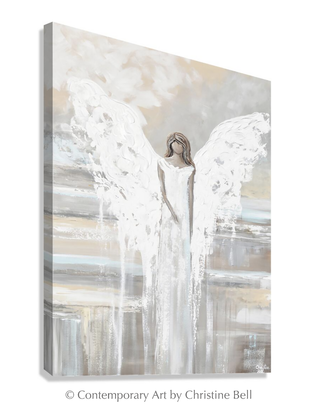 "Angel of Love" Giclée Print Abstract Angel Painting, Spiritual, Neutral Grey Blue Cream Wall Decor