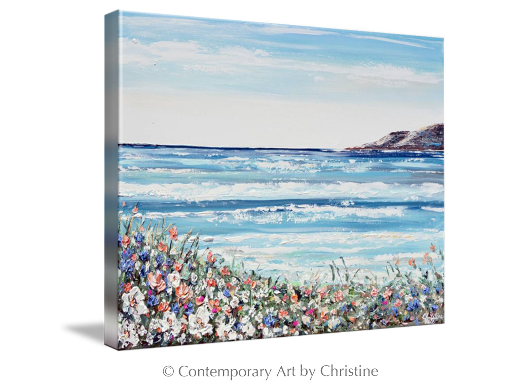 "La Jolla Cove" GICLÉE PRINT Art Coastal Abstract Painting Ocean Beach Wildflowers Seascape