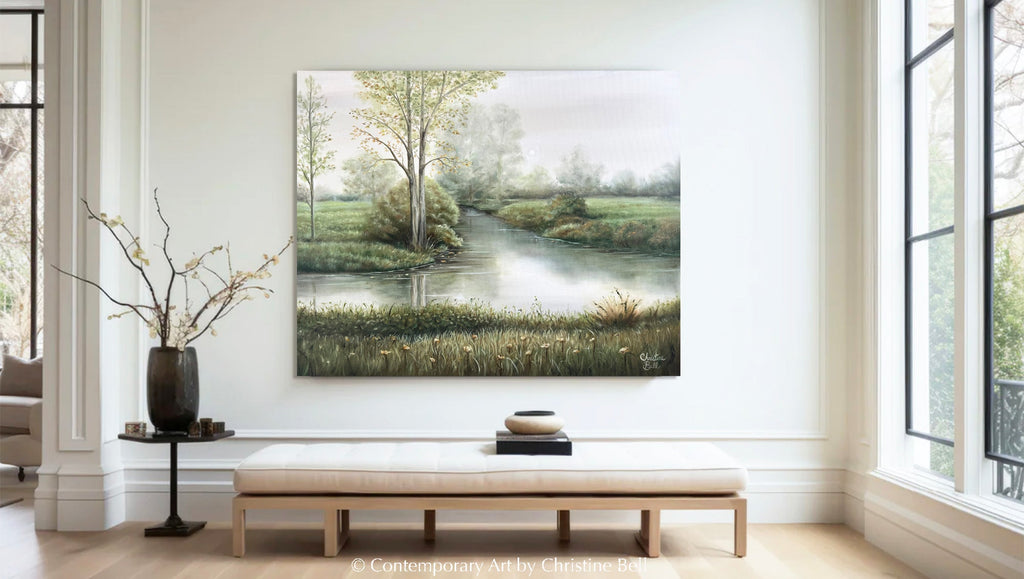 "Where Time Stands Still" GICLÉE PRINT Landscape Oil Painting, Autumn Trees, Meadow, Reflections Water