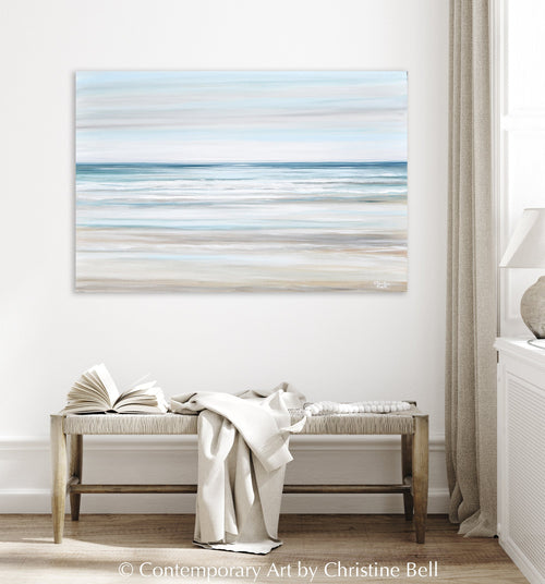 "Beach Walk II" GICLEE PRINT Coastal Abstract Painting, Light Blue, Grey, White