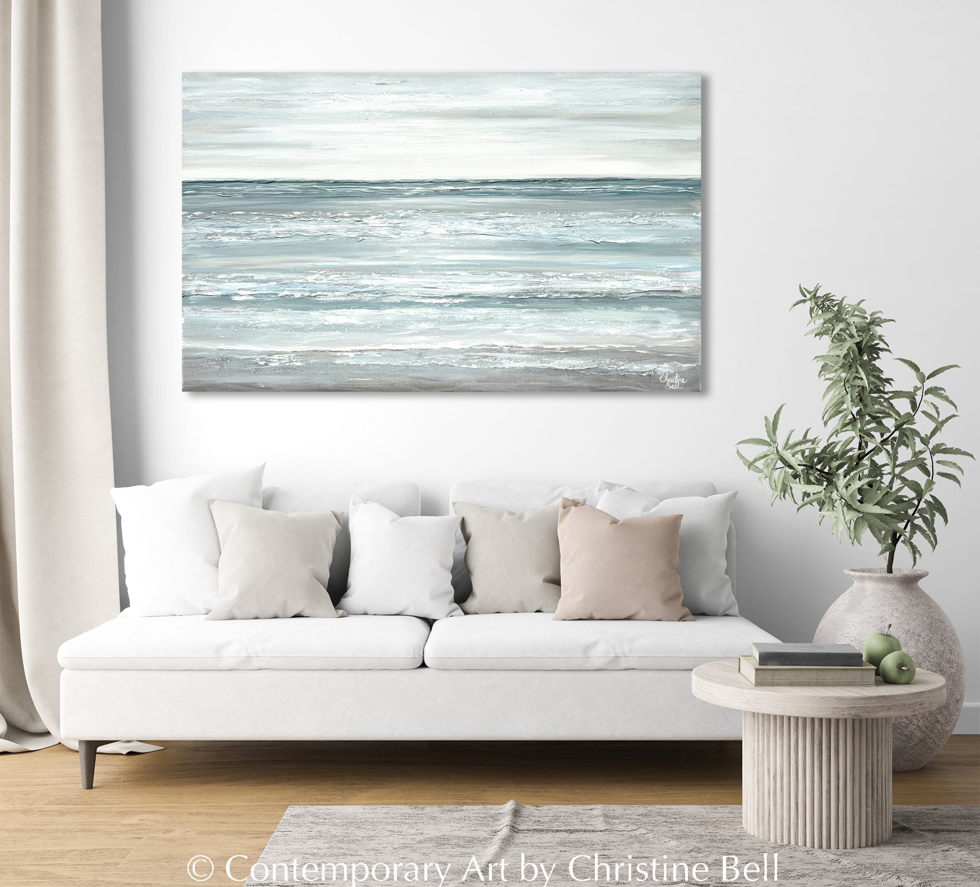 "Seaside Solitude" Giclée Print, Coastal Abstract Seascape Painting, Ocean, Light Blue, Grey, White,