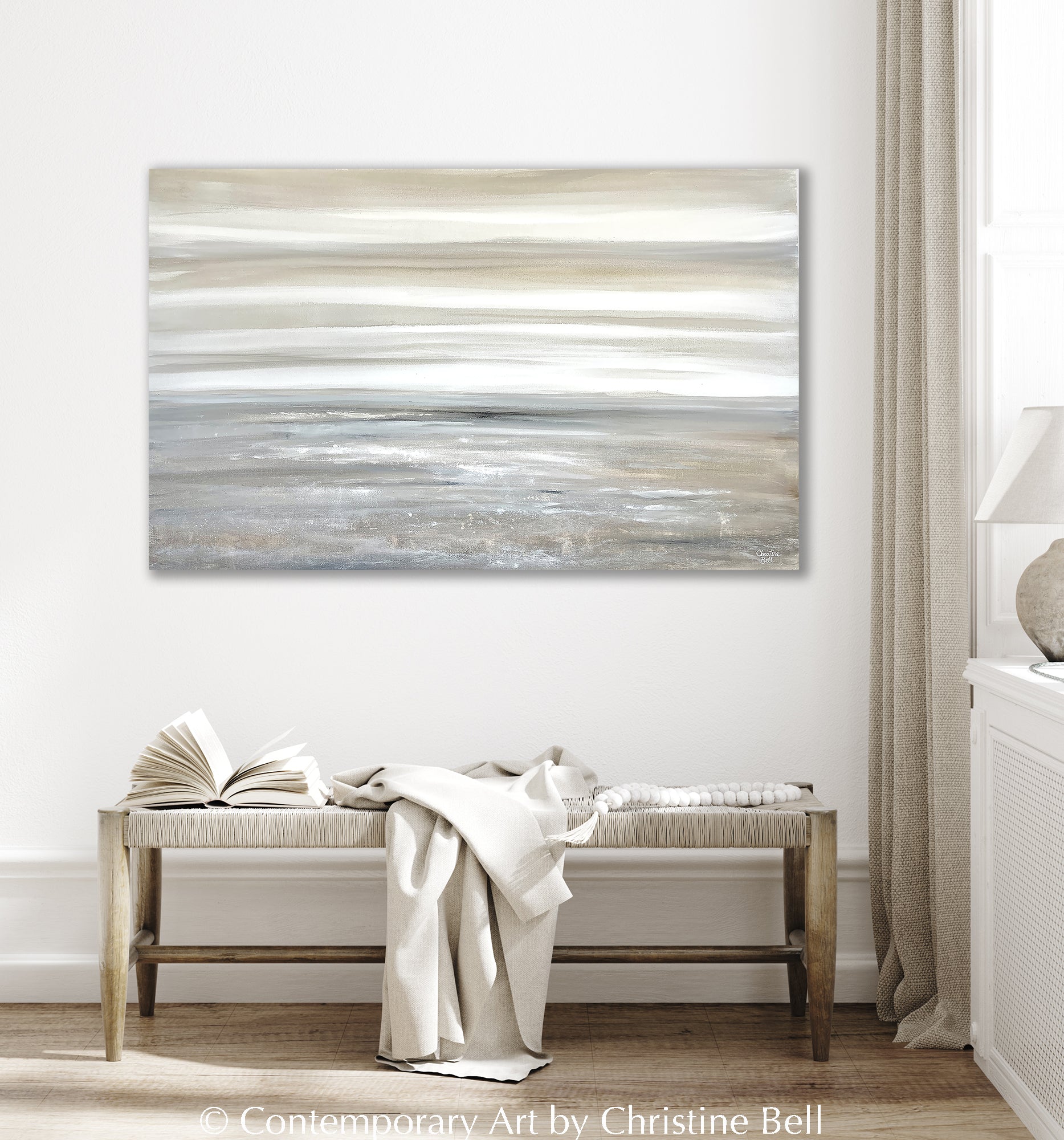 "Sand Dunes" Giclée Print, Coastal Abstract Painting, Grey, Beige, Taupe, White,