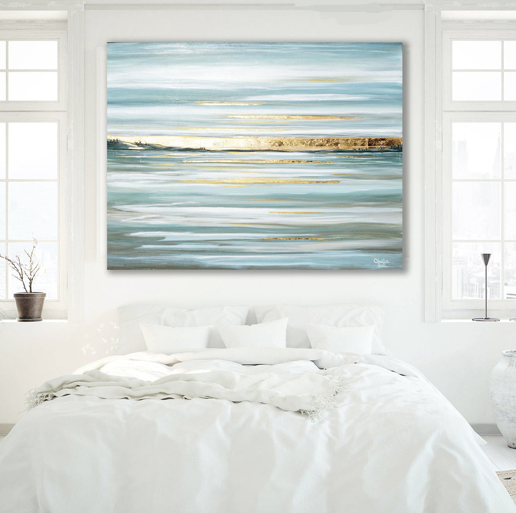 "Idyllic Pause" GICLÉE PRINT, Modern Coastal Seascape, Gold Leaf