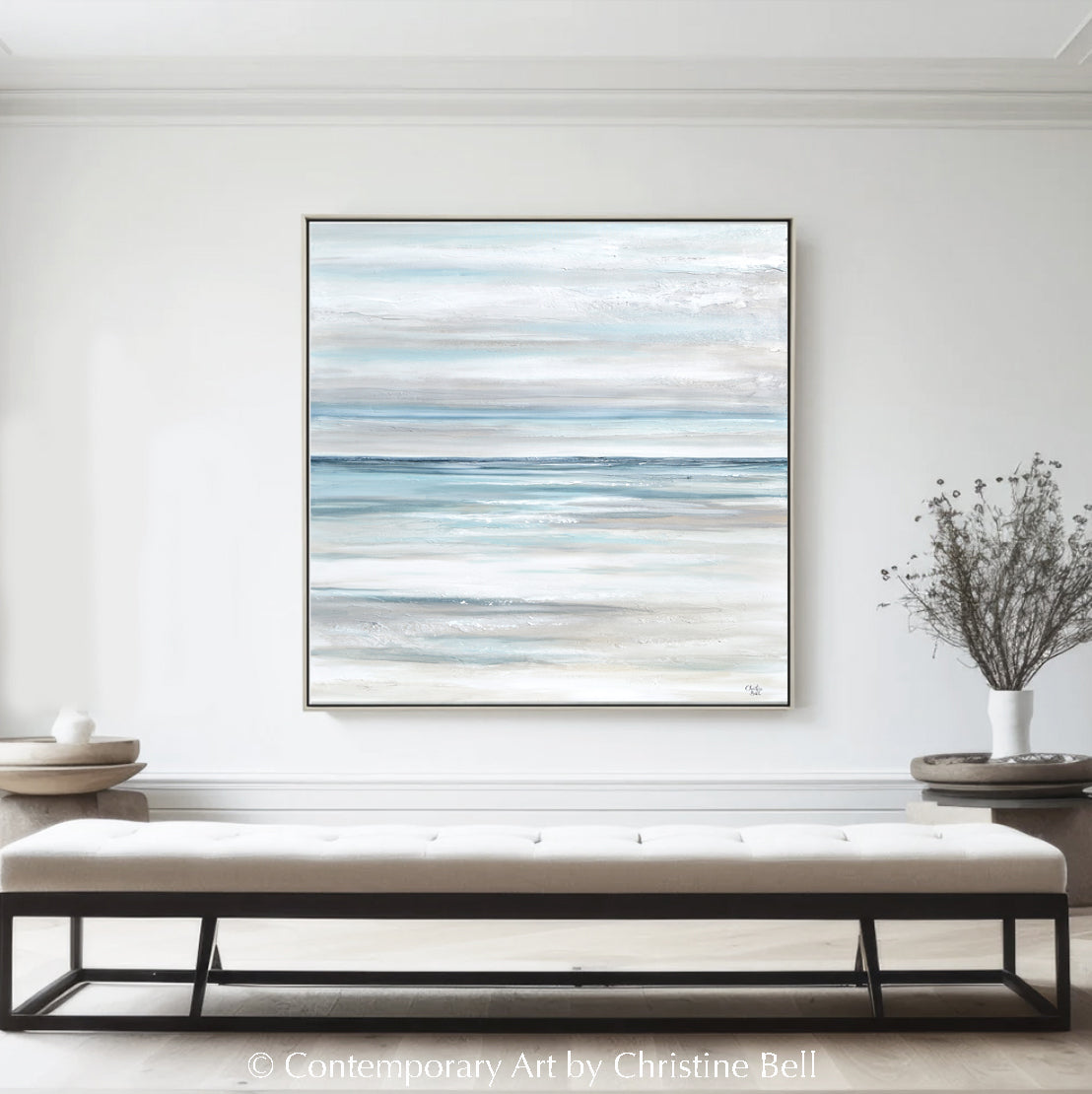 "Tranquility" GICLEE PRINT Coastal Abstract Painting, Neutral, Grey, White, Taupe, Blue