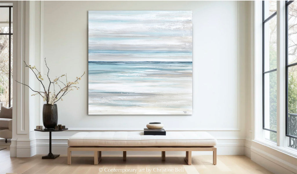 "Tranquility" GICLEE PRINT Coastal Abstract Painting, Neutral, Grey, White, Taupe, Blue