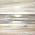 "Solo Reflections" GICLÉE PRINT Coastal Abstract Ocean Beach Painting, Neutral Seascape w/ Seagull