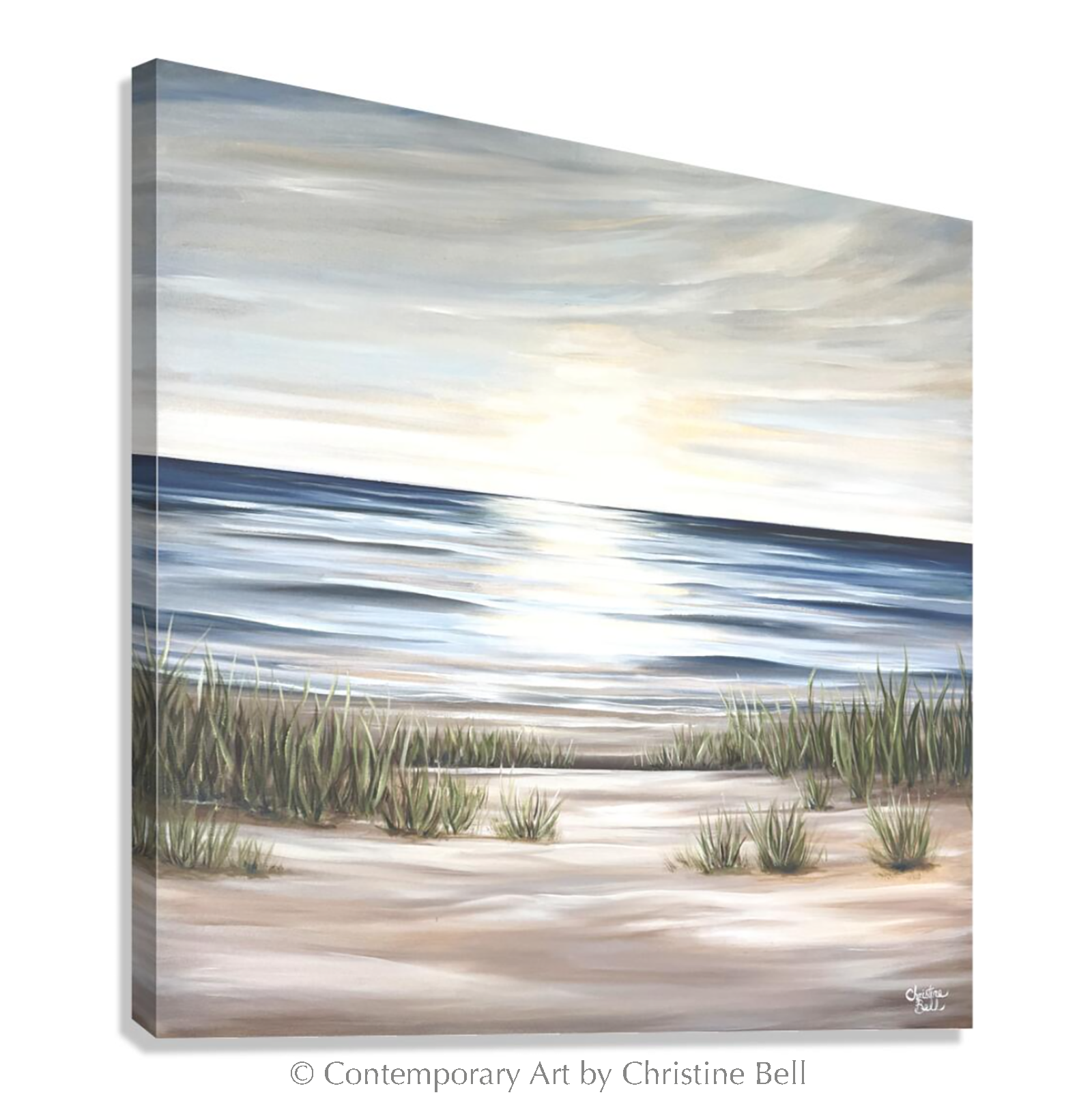 "Sunlit Sea" GICLÉE PRINT Coastal Ocean Beach Painting, Seascape, Landscape, Seagrass, Light Blue, Beige, White