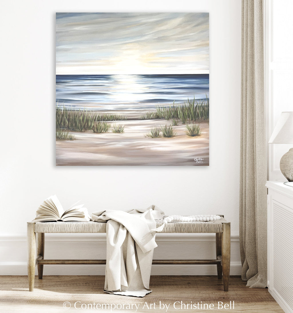 "Sunlit Sea" GICLÉE PRINT Coastal Ocean Beach Painting, Seascape, Landscape, Seagrass, Light Blue, Beige, White