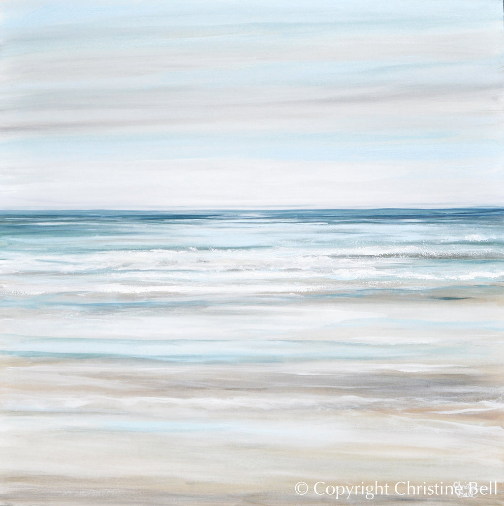 "Beach Walk" GICLEE PRINT Coastal Abstract Painting, Light Blue, Grey, White