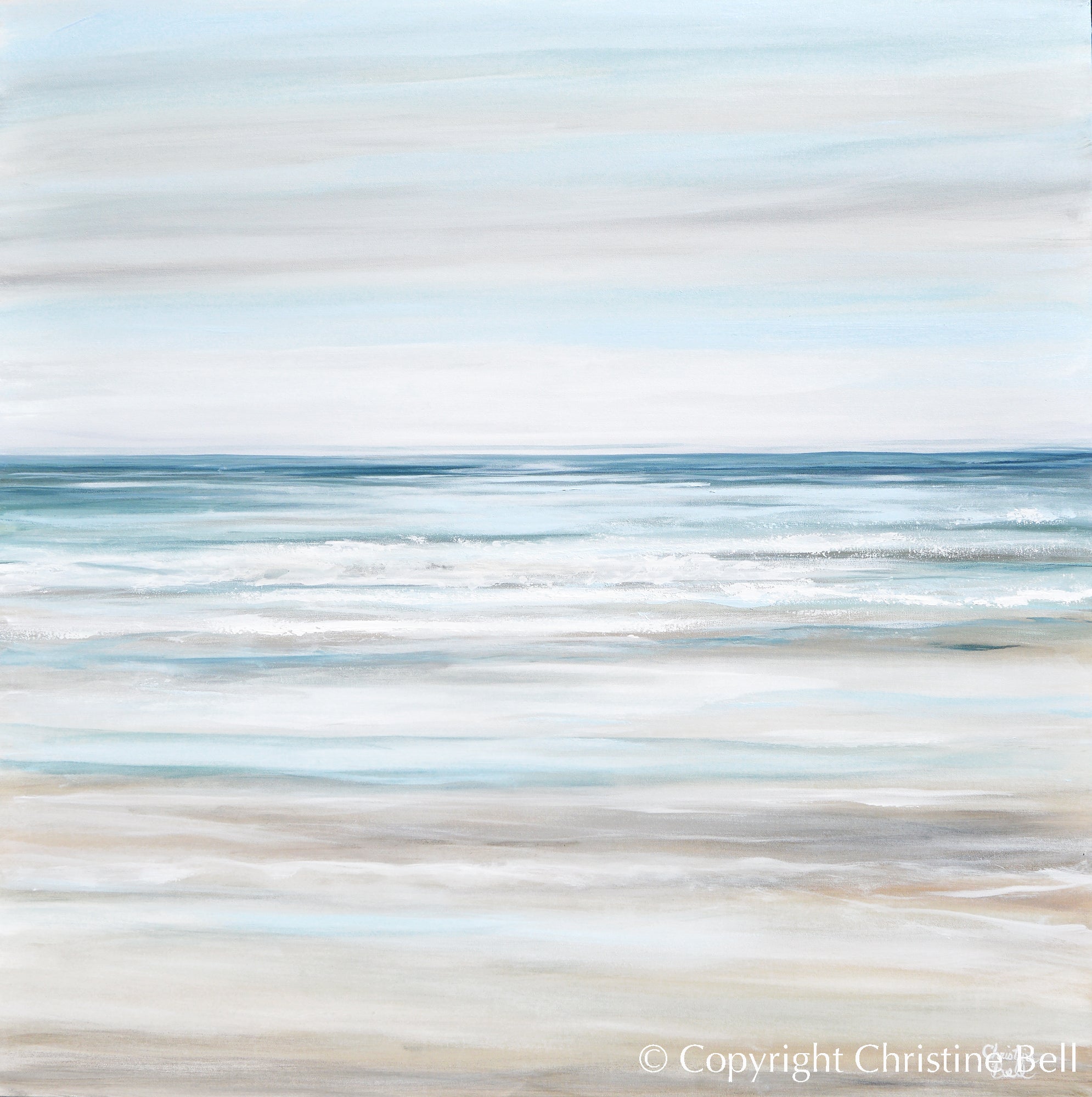 "Beach Walk" GICLEE PRINT Coastal Abstract Painting, Light Blue, Grey, White