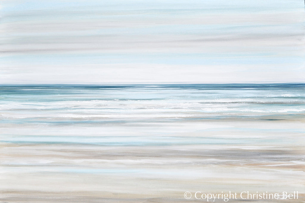 "Beach Walk II" GICLEE PRINT Coastal Abstract Painting, Light Blue, Grey, White