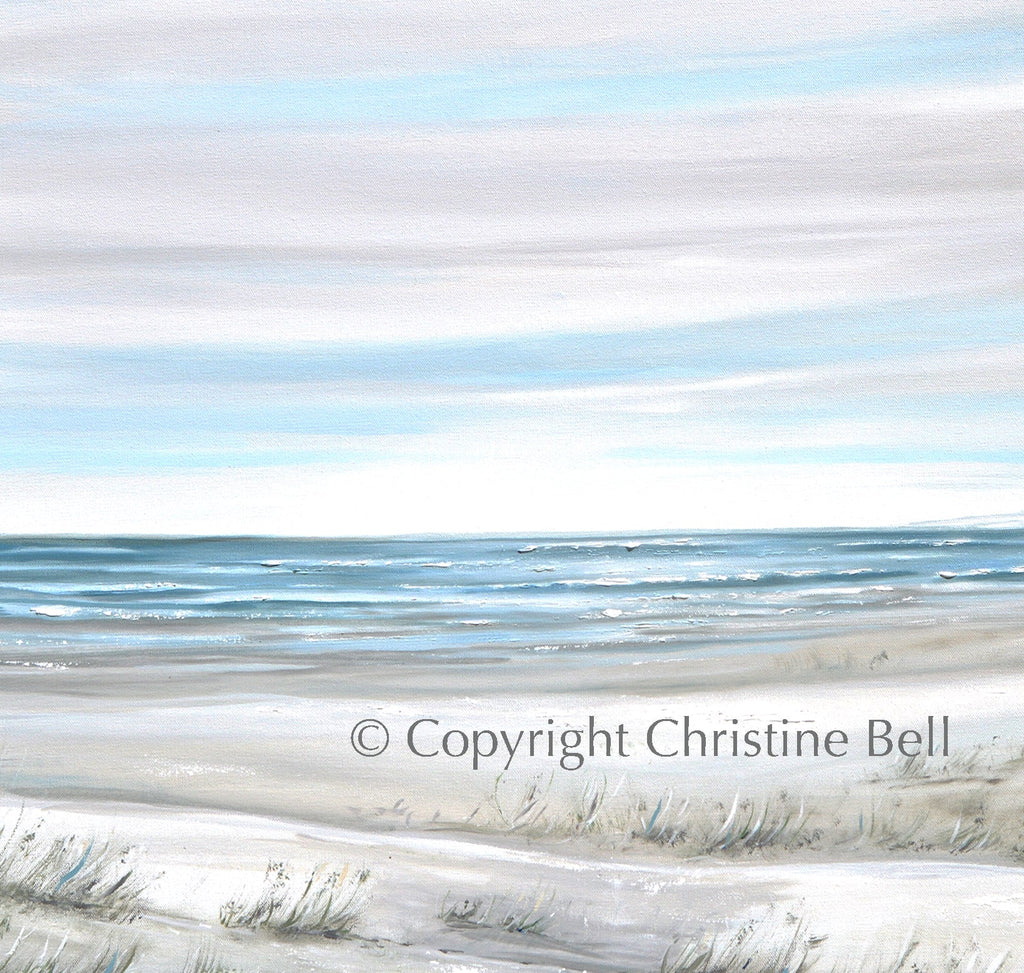 "Coastal Whispers" GICLEE PRINT Coastal Abstract Painting, Neutral, Light Blue, Grey, White, Taupe