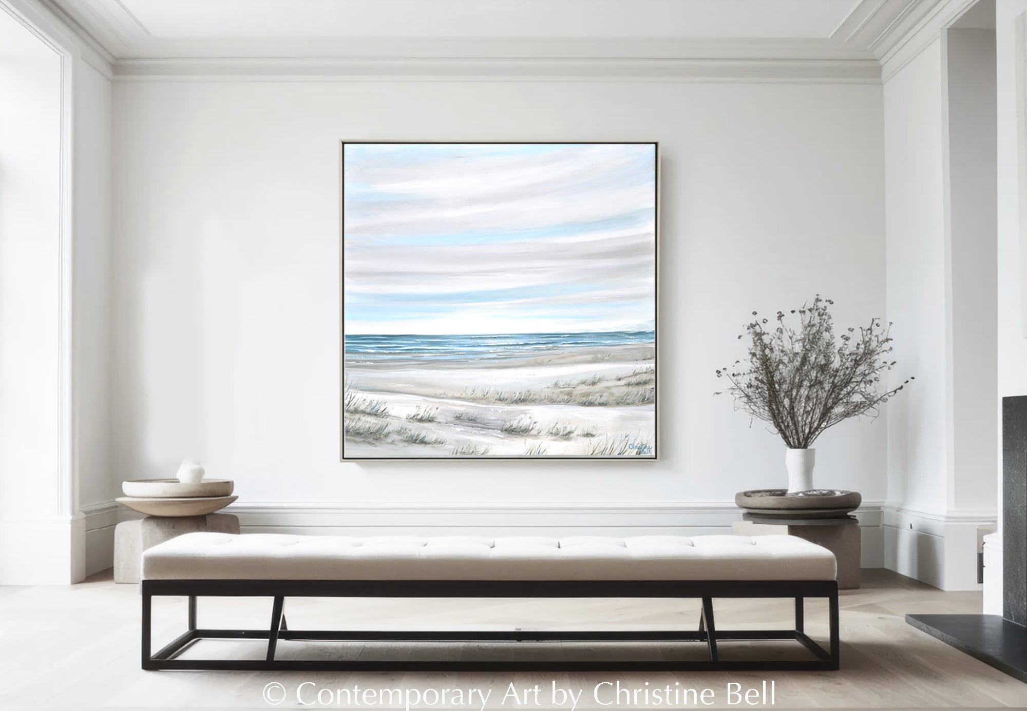 "Coastal Whispers" GICLEE PRINT Coastal Abstract Painting, Neutral, Light Blue, Grey, White, Taupe