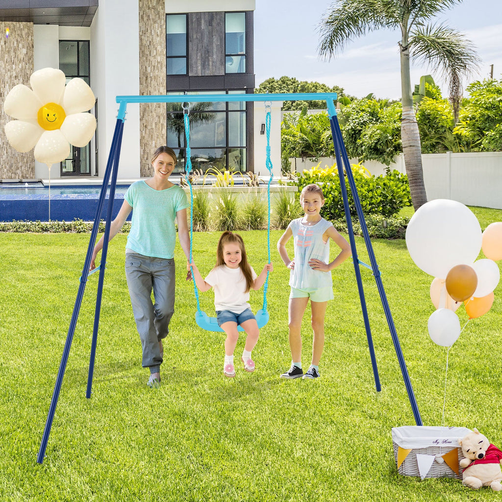 Outdoor Heavy Duty Metal Toddler Swing Set with Stand-Blue