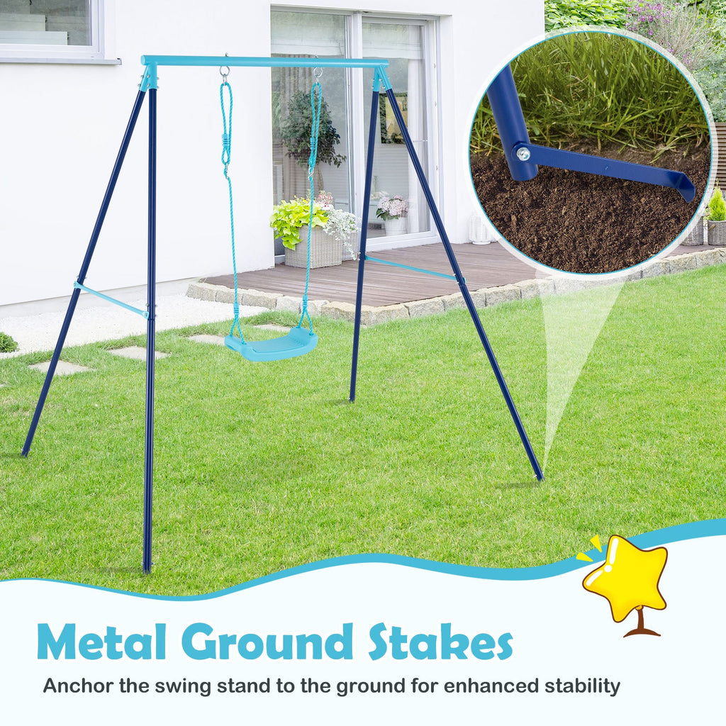 Outdoor Heavy Duty Metal Toddler Swing Set with Stand-Blue