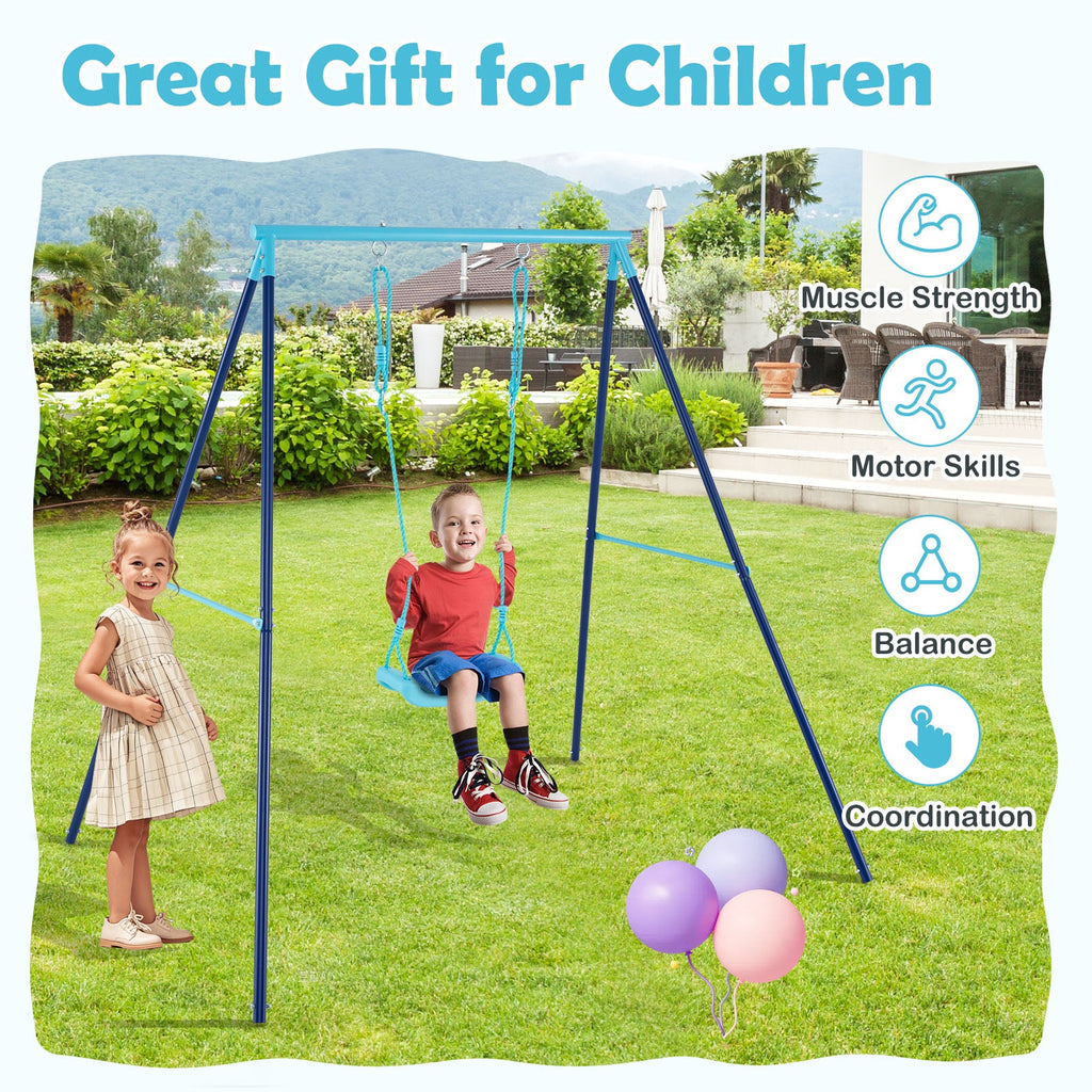 Outdoor Heavy Duty Metal Toddler Swing Set with Stand-Blue