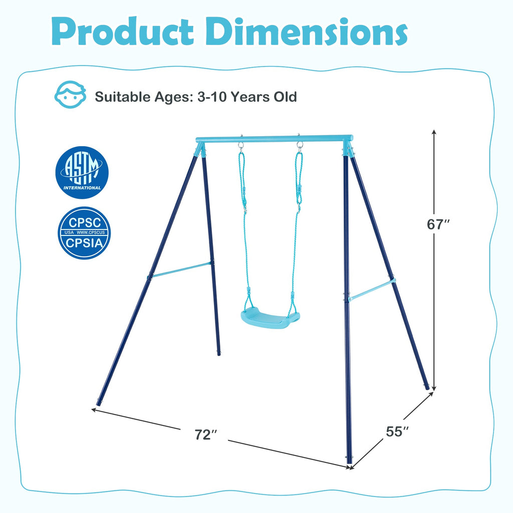 Outdoor Heavy Duty Metal Toddler Swing Set with Stand-Blue