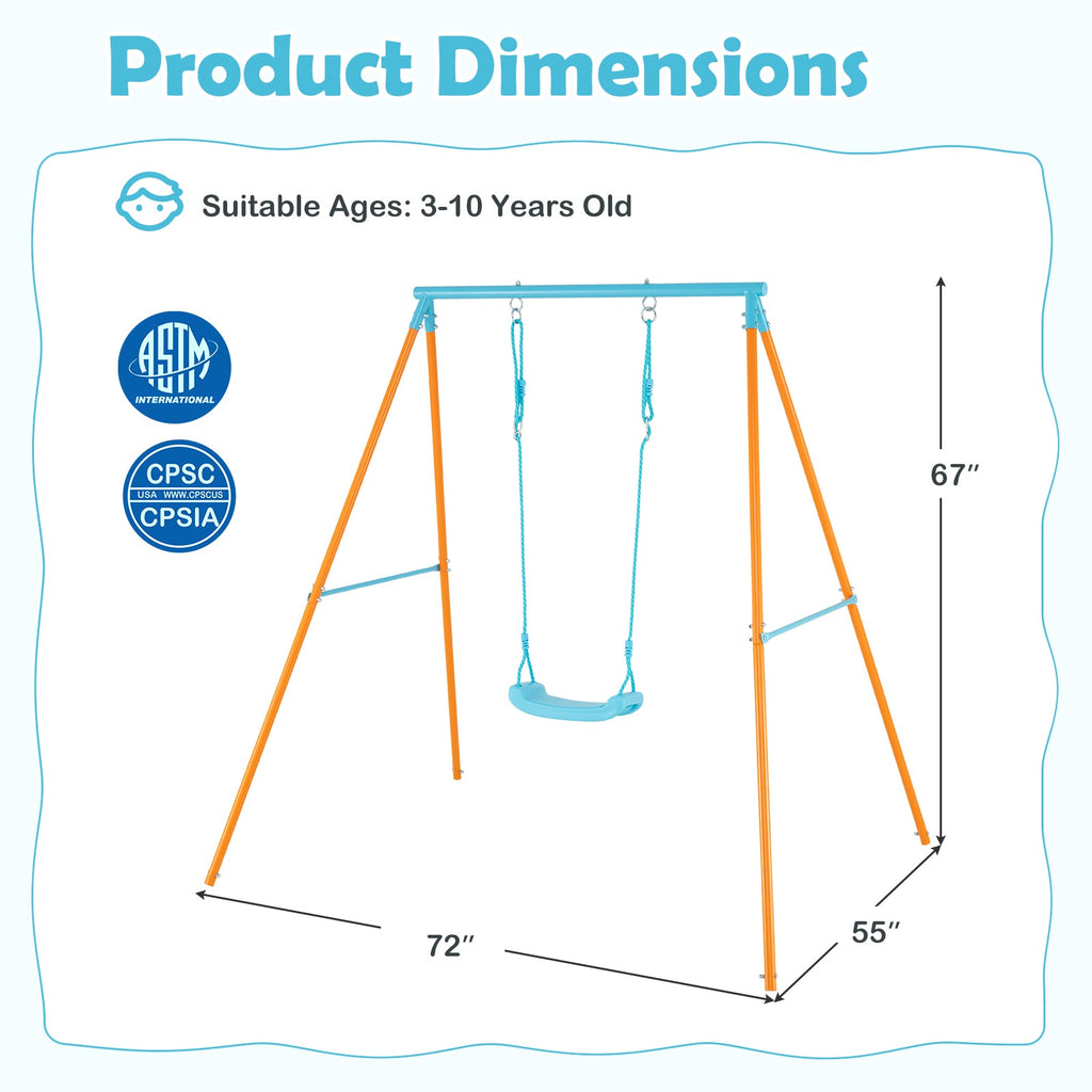 Outdoor Heavy Duty Metal Toddler Swing Set with Stand-Orange