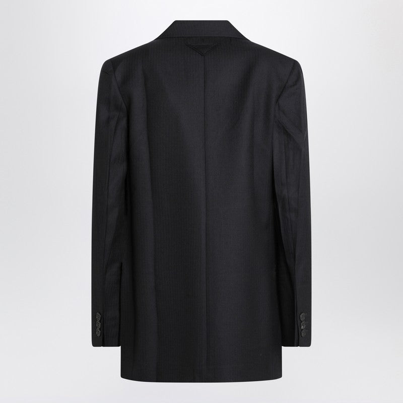 Prada Blue Single-Breasted Jacket In Wool Women