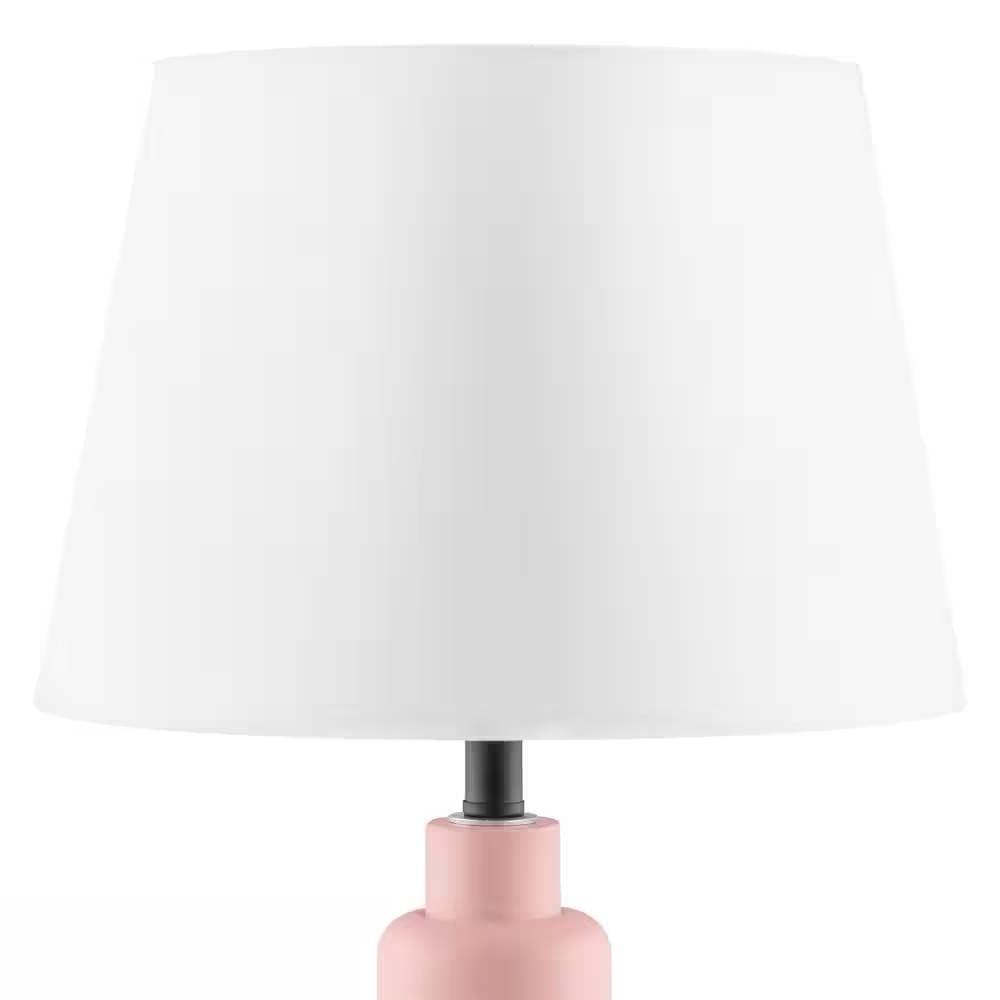 Small Pink Desk Light Table Lamp with White Fabric Shade for Bedside Nightstand