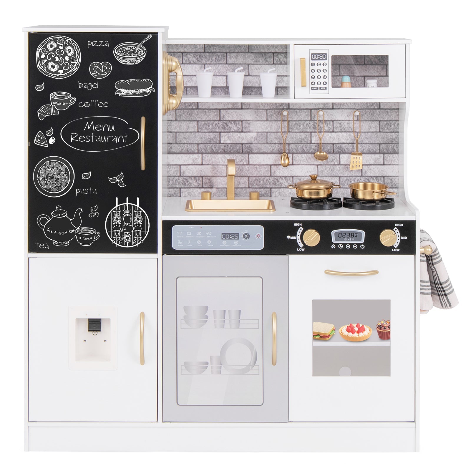 Pretend Play Kitchen with Utensils for Kids Aged 3+-White