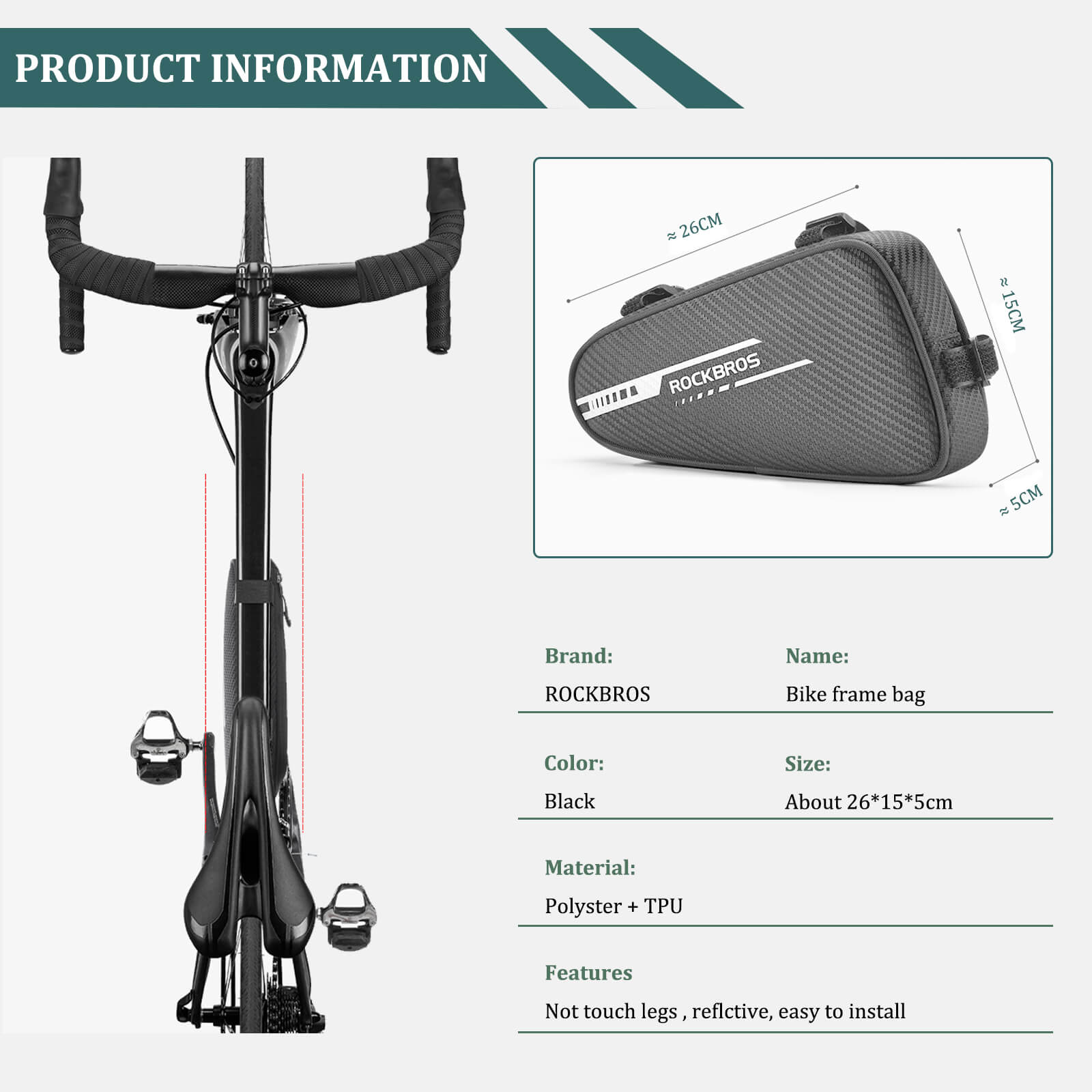 ROCKBROS Top Tube Bike Frame Bag Triangle Storage Pouch