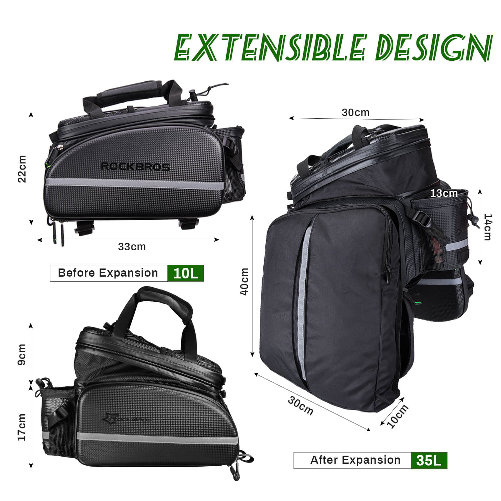 ROCKBROS Bike Rear Rack Bag Waterproof Multifunctional Bike Trunk Bag