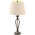Traditional Bronze Metal Finish Table Lamp with Beige Linen Shade
