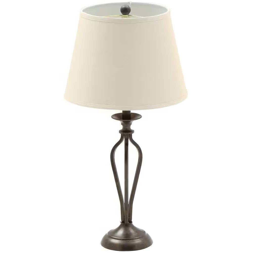 Traditional Bronze Metal Finish Table Lamp with Beige Linen Shade