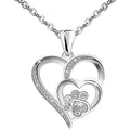 Elegant Paw Shaped Double Heart CZ Pendant Necklace