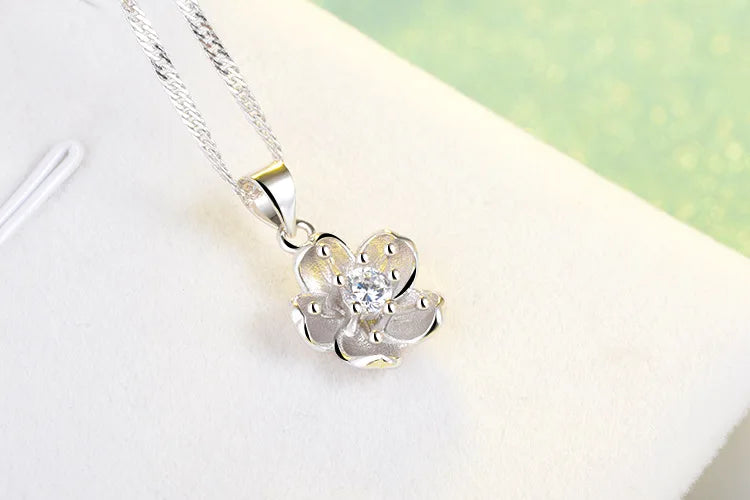 925 Sterling Silver Cherry Blossom Pendant Necklace