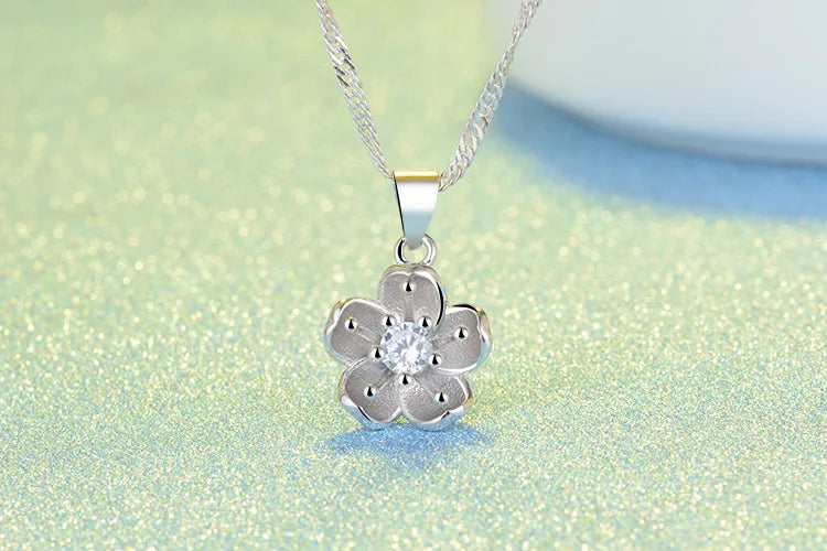 925 Sterling Silver Cherry Blossom Pendant Necklace