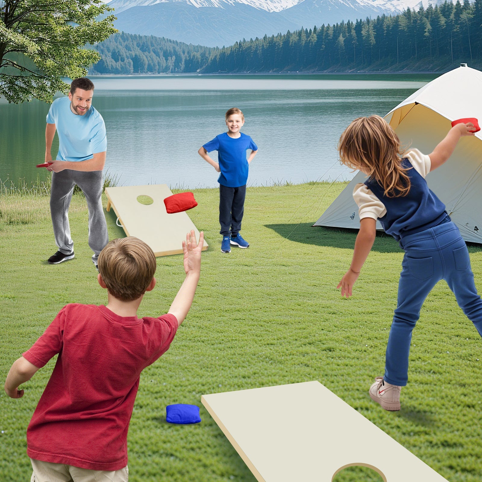 Solid Wood Cornhole Board Set Portable Corn Hole Game Board Includes 8 Bean Bags-S