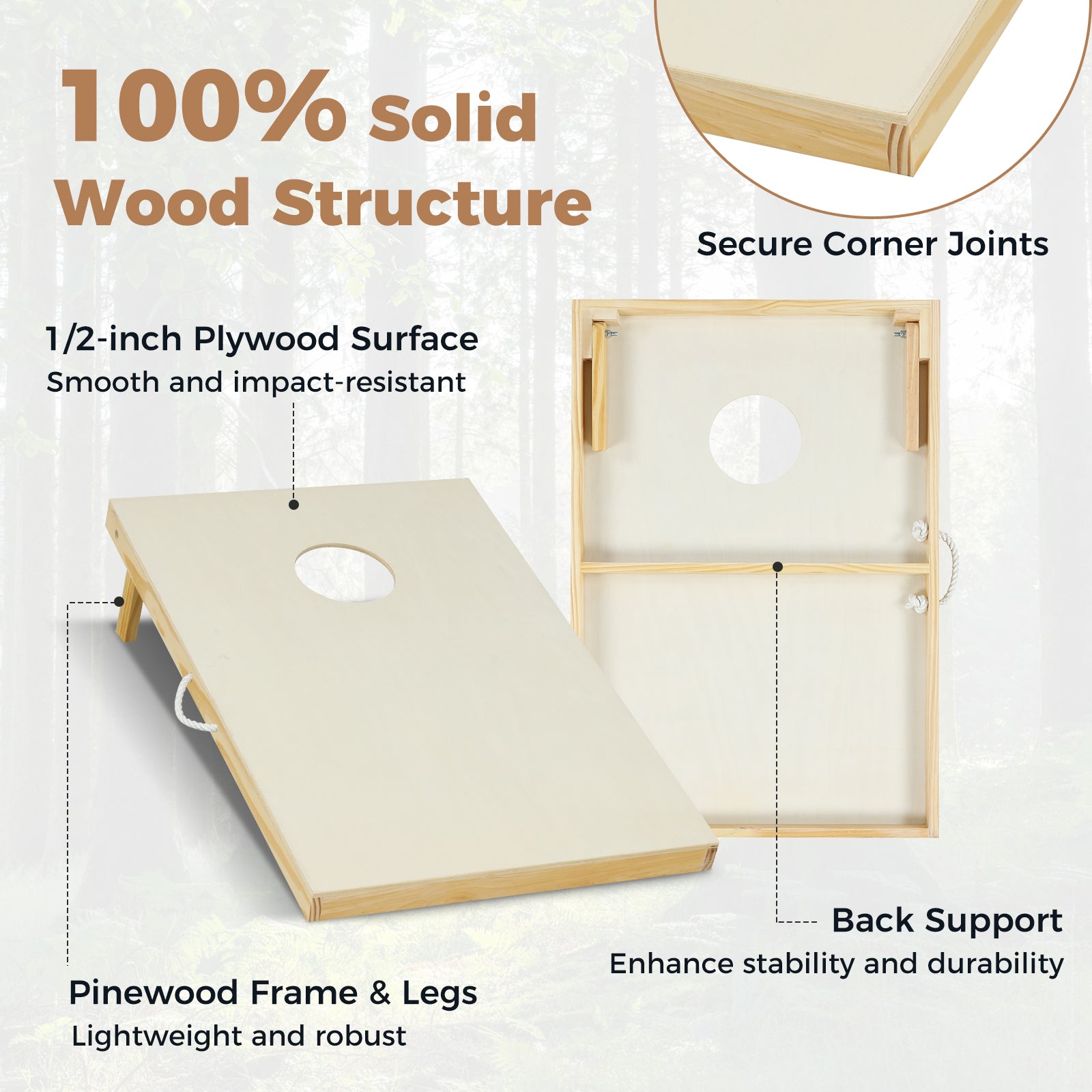 Solid Wood Cornhole Board Set Portable Corn Hole Game Board Includes 8 Bean Bags-S