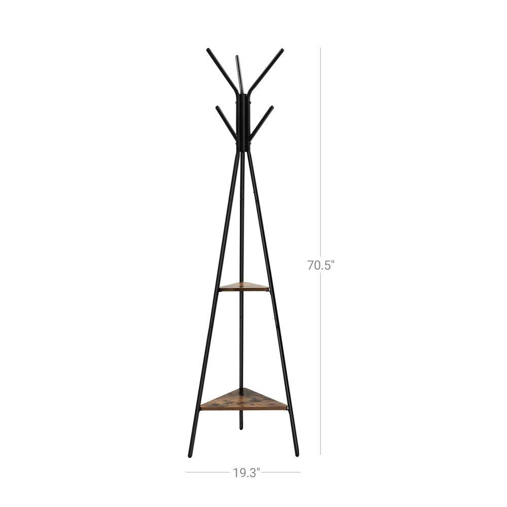 Modern Coat Rack with Matte Black Metal Frame and 2 Shelves