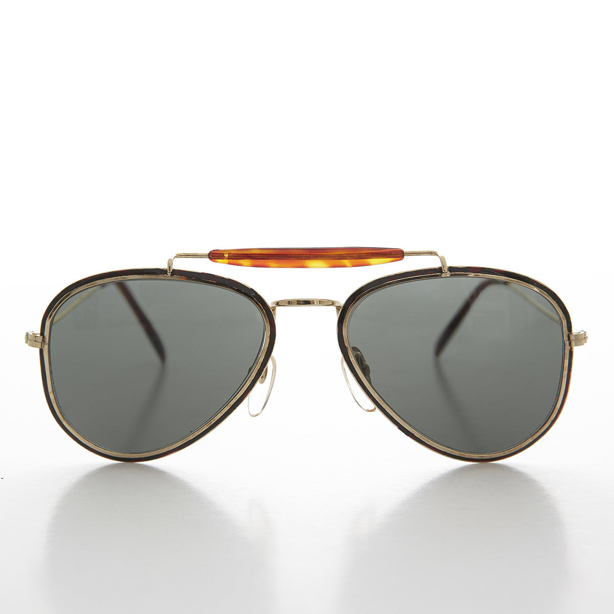 Metal Aviator Vintage Sunglass with Brow Bar - Vega