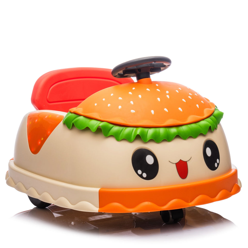 12V Kids Ride On Electric Bumper Car W/Parents Control,Cute&Realistic Hamburger Design,360 Degree Rotation,Storing Space,Bluetooth,Music,USB,Silent wheel,LED Lights,Power Display,Anti-rollover For 2-5